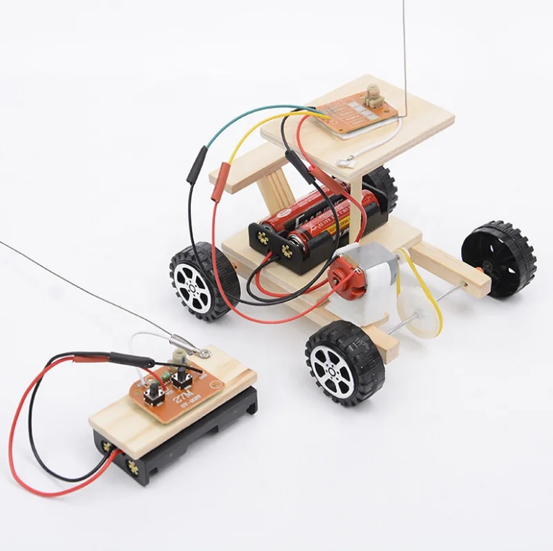 DIY Wireless Remote Control Racing Model Kit Wood Kids Physical Science Experiments Toy Set Boy Assembled Car Educational Toy