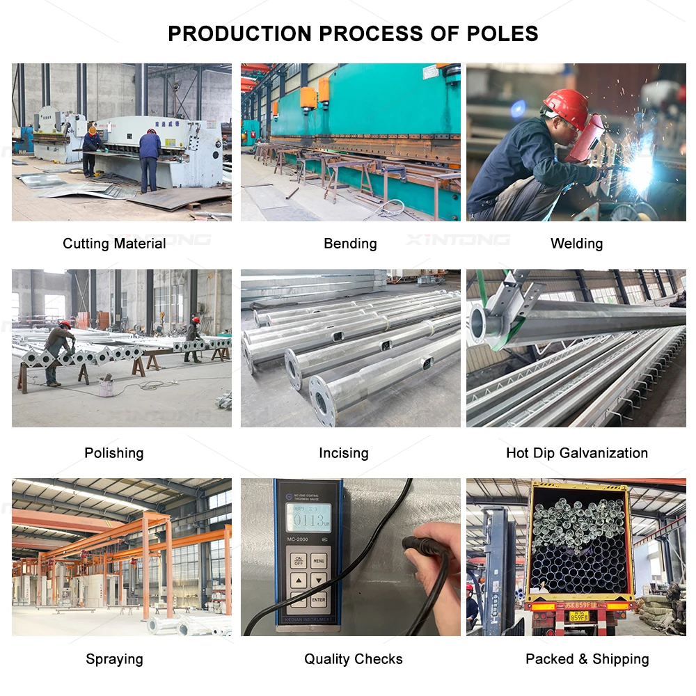 XINTONG Solar Street Light Pole 4m 5m 6m 7m 8m 9m 10m 12m Outdoor Galvanized Steel Pole Post Lamp Pole Double Single Arm Price