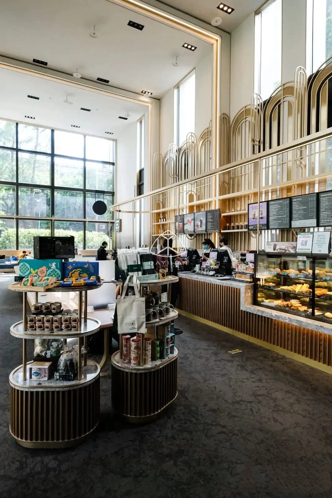 Modern 3D L-Shape Commercial Counter for Coffee Shops and Food Stores for Cafe Bar Display with LED Lighting