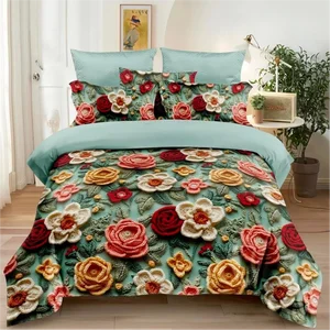 Oeko-TEX 3D, 5D, 7D Digital Printed Floral Colors 6pcs Bright Color Bedding Sheet and Fitted Sheet Set With Pillowcases