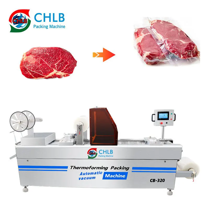 Automatic Thermoforming Food Vacuum Packaging Machine Sausage Meat Stretch Film Packing Machine