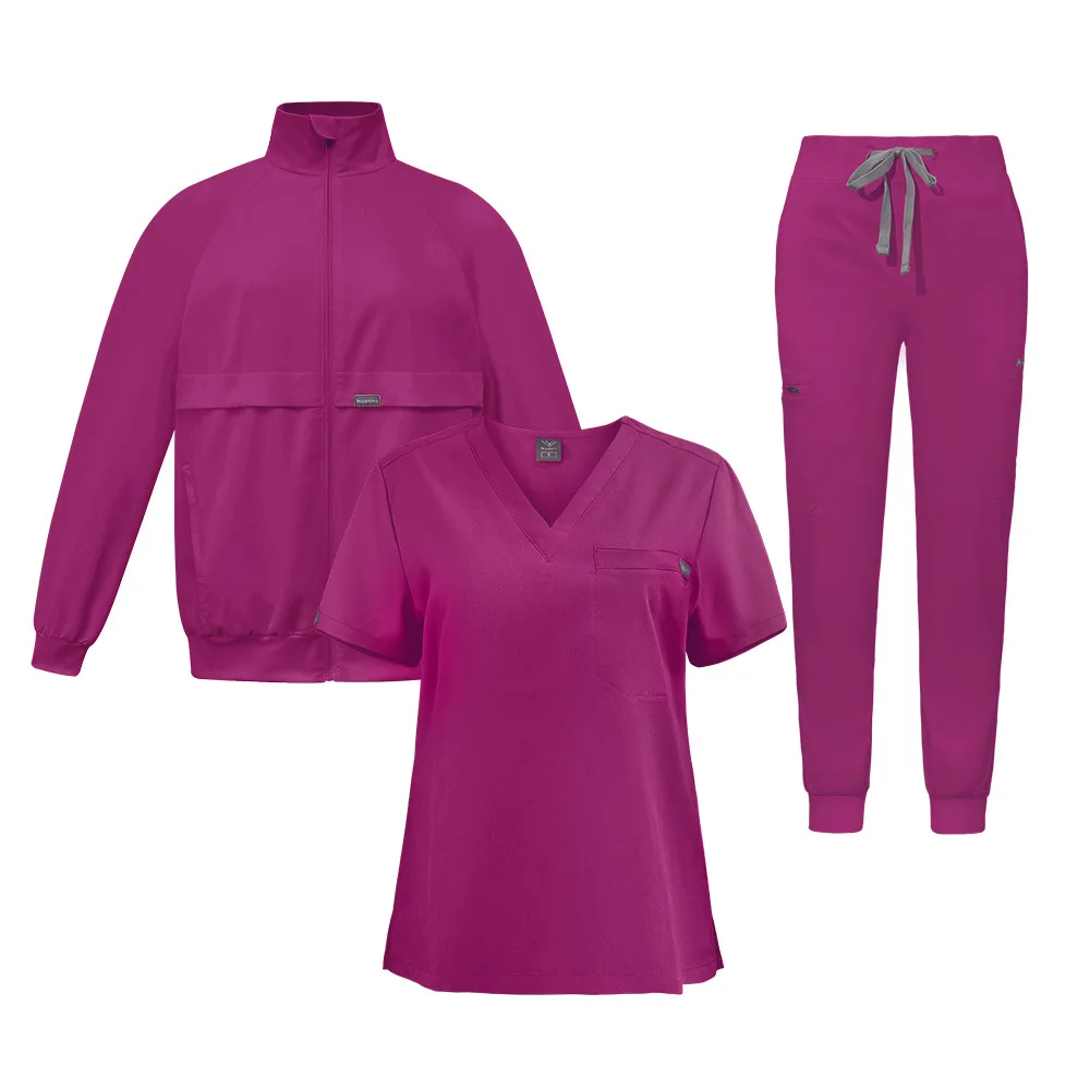 Fashion 3-piece Nursing Uniform Sets for Hospital Scrubs Sets Thick Warm Long-sleeved Coat Winter Top Pants Outerwear