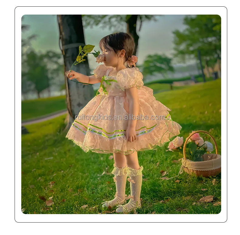 2023 Summer Boutiques Little Baby Girl Pink Tulle Dresses Spanish