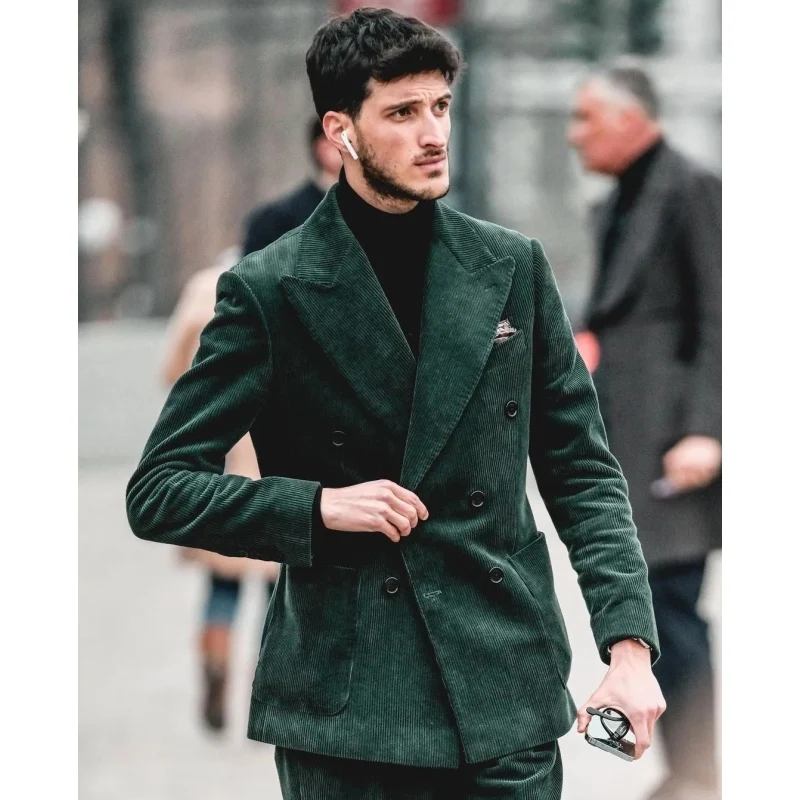 Xposed Londra - Giacca Smoking Uomo In Velluto Doppiopetto - Classico Blazer Da Sera Con Risvolti A Lancia - Colori Disponibili: Nero, Bordeaux, Verde - 5