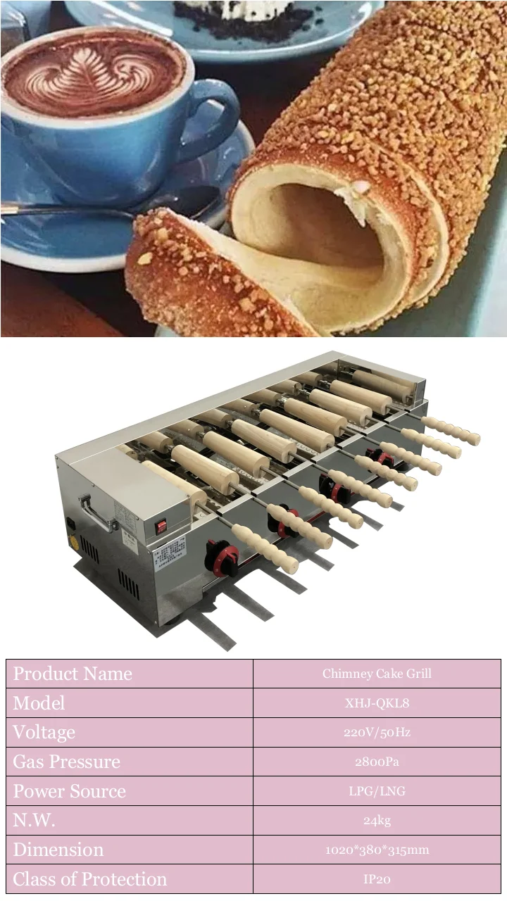 8 Rollers Ice Cream Cone Chimney Kurtos Kalacs Chimney Bread Grill Gas
