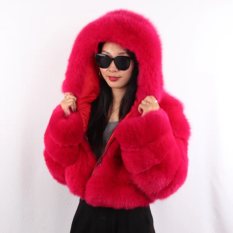 Style Hooded Fox Fur Cropped Coat 