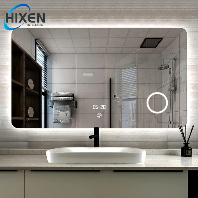 HIXEN 18-8B Hotel ToiletUSA hot sell hotel furniture 80*60CM  LED lighted vanity bathroom anti fog Led mirror