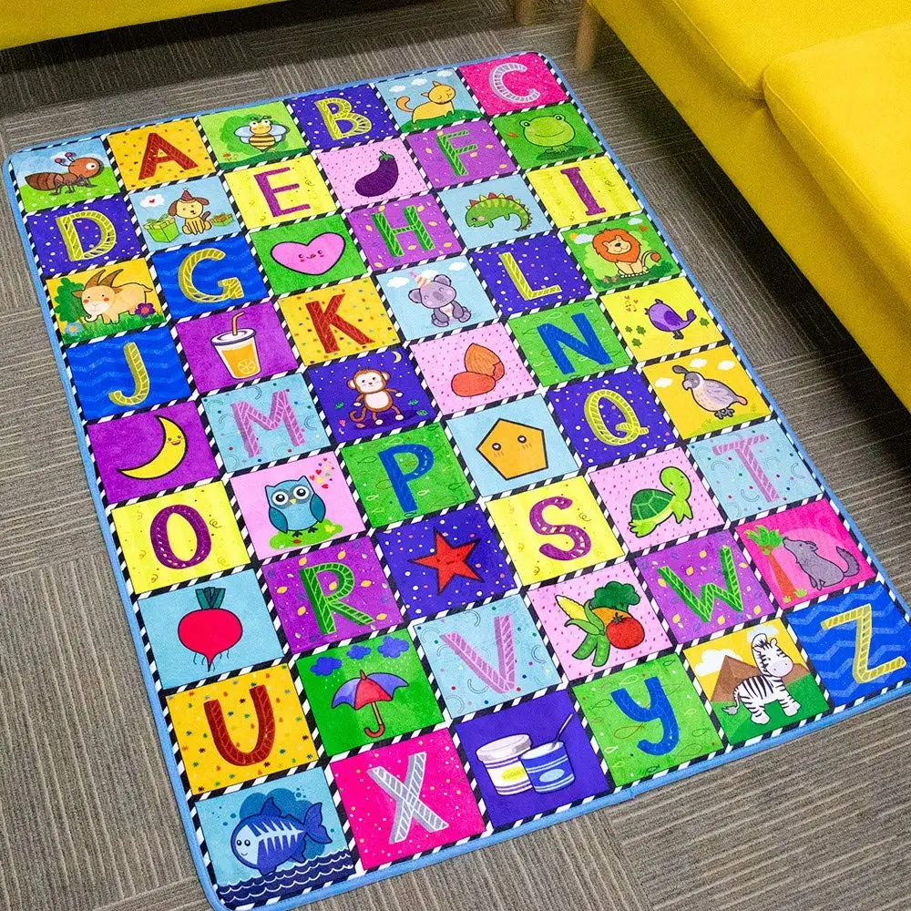 Best Selling Soft Plush Surface Kids Play Rug Mat Playmat with Non-Slip Backing Education Area Playtime Rug Baby Floor Play Mats details