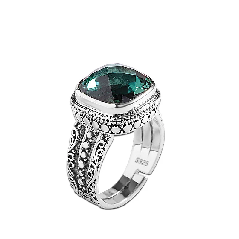 Guaranteed Sterling Silver 925 Emerald Ring Initial Wedding Rings for Women Natural Crystal Opening Type Fine Jewellery Bague
