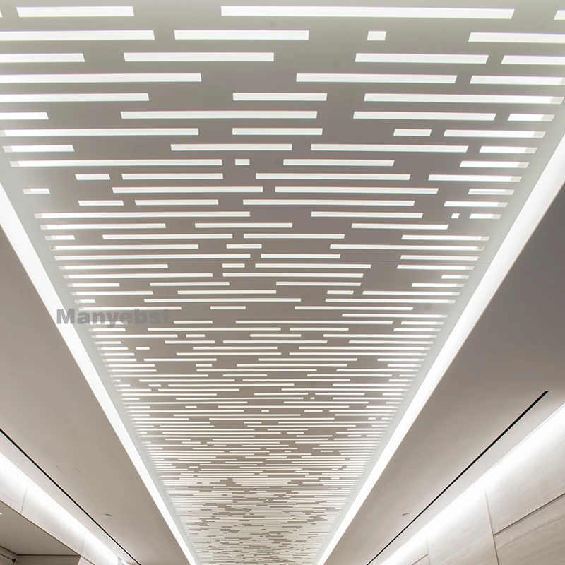 Custom Architectural Aluminum LED Light Ceiling Fireproof Artistic Metal Ceilings for Office Decor Perforated Alloy Material