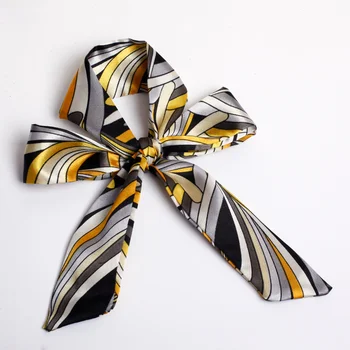 Factory Yellow Small Bag Narrow Scarf Luxury Soft Polyester Scarves Tied Handle Bag Twill Scarfs Made of Narrow Silk