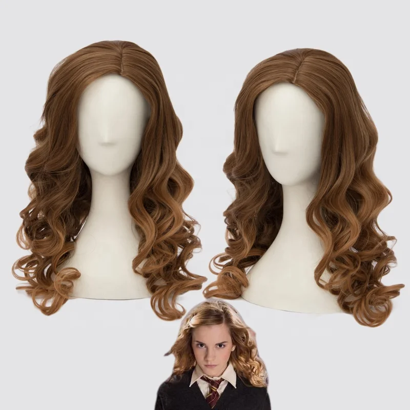 HAIRCUBE Perruques synthétiques de longues bruns bouclées Brown pour femmes perruques de vagues de la nature pour la perruque féminine cosplay Harry Potter Hermione 