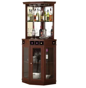 Corner Bar Cabinet for Display Wood Wine Cabinet with Glass Doors