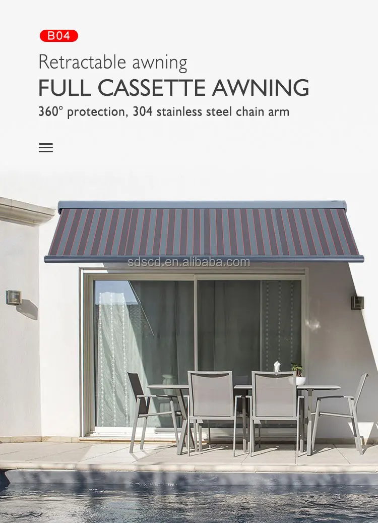 Outdoor Sunshade Aluminum Patio Motorized Awning Manual Control