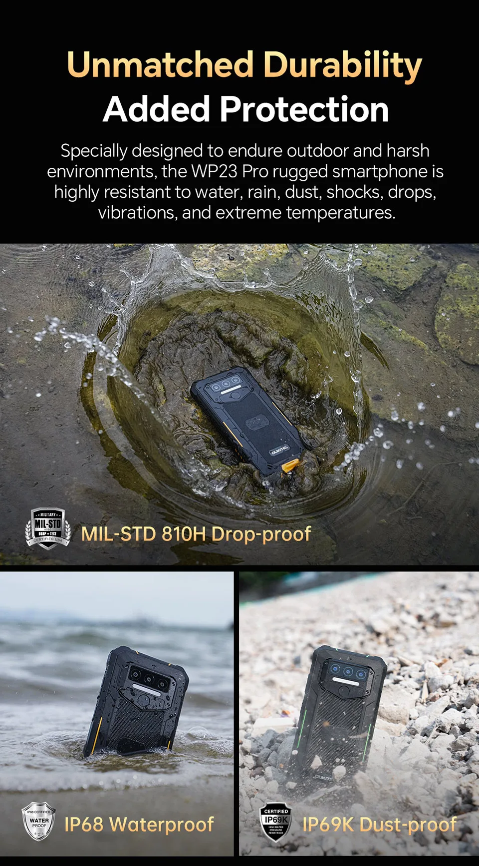 WP23 Pro 6.5インチ 8GB + 128GB 10600mAh 逆充電対応 Android 13 IP68