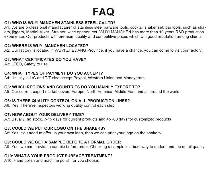 Professional Manufacturer China Wholesale Barware Steel Bar Tool