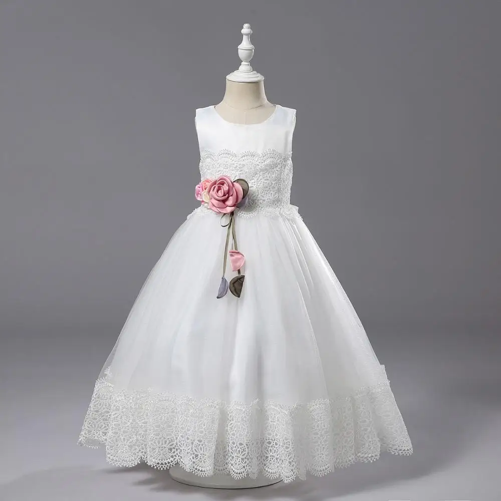 2018 White Lace Sleeveless One Piece Long Dress Children Wedding Party  Dress Girl Dress For 2-9y - Buy Vestido De Niña Para Niños Product on  