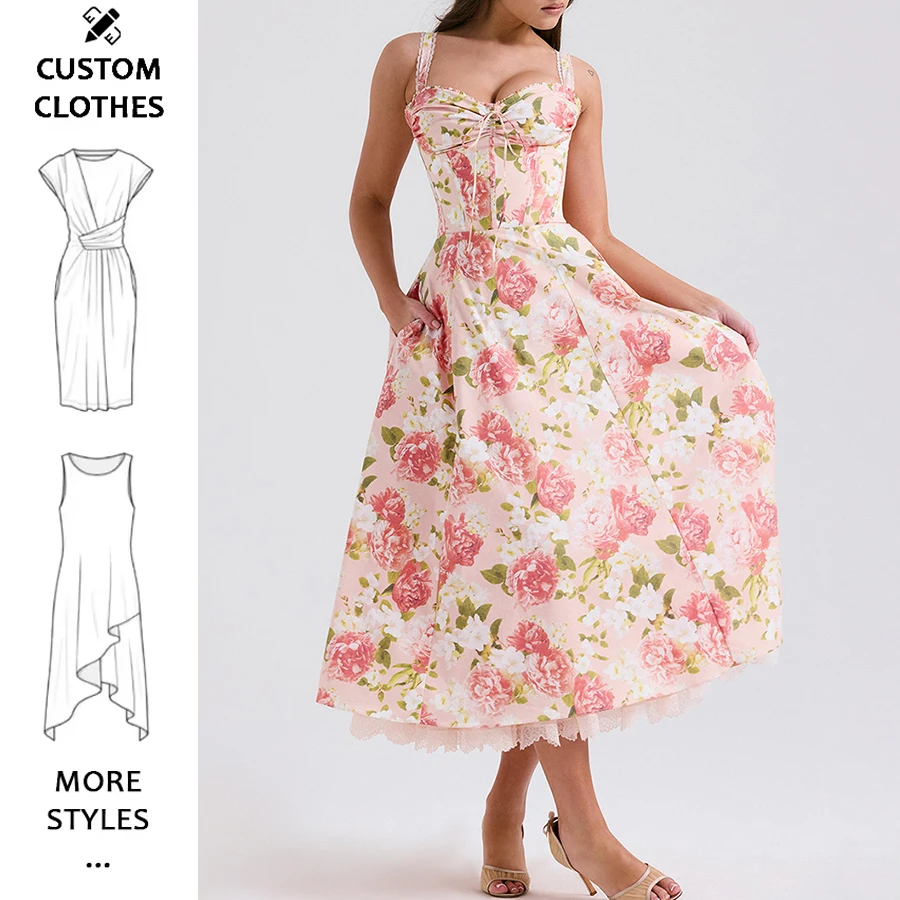 custom casual dresses Clothing Manufacturers Women's Sleeveless Floral Print A-line Midi Summer Dress Hollace Style:EP07962MG Lucy Taffeta Bow Mini Wedding guest dresses It is made of