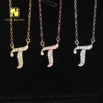 Letters Necklace Pendant Hip Hop Moissanite Diamond Custom Initial Letter T Pendant Necklace Jewelry For Women