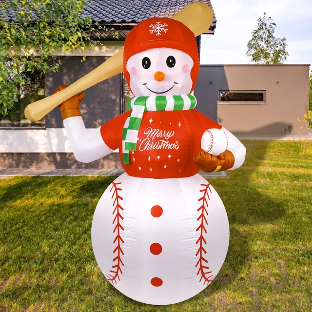 OurWarm 6 Ft Christmas Inflatable Outdoor Baseball Snowman Festive Yard Decorations for the Holiday Season