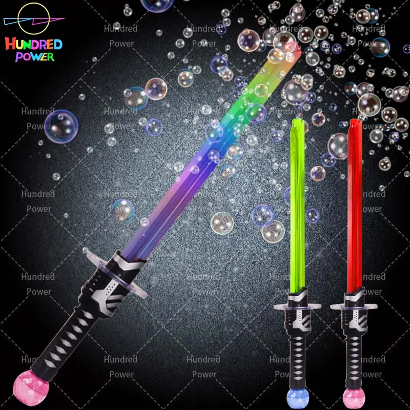 Electric LED Flashing Light Bubble Magic Wand Toy With Two Bubble Water Music Light up Bubble Sword