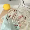 Tazón pequeño de vidrio transparente con diseño de cerezas
