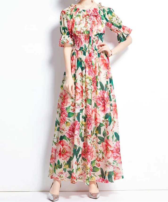 Wholesale Office Rainbow Chiffon Dress Chiffon Dress Woman Chiffon Boho Dress