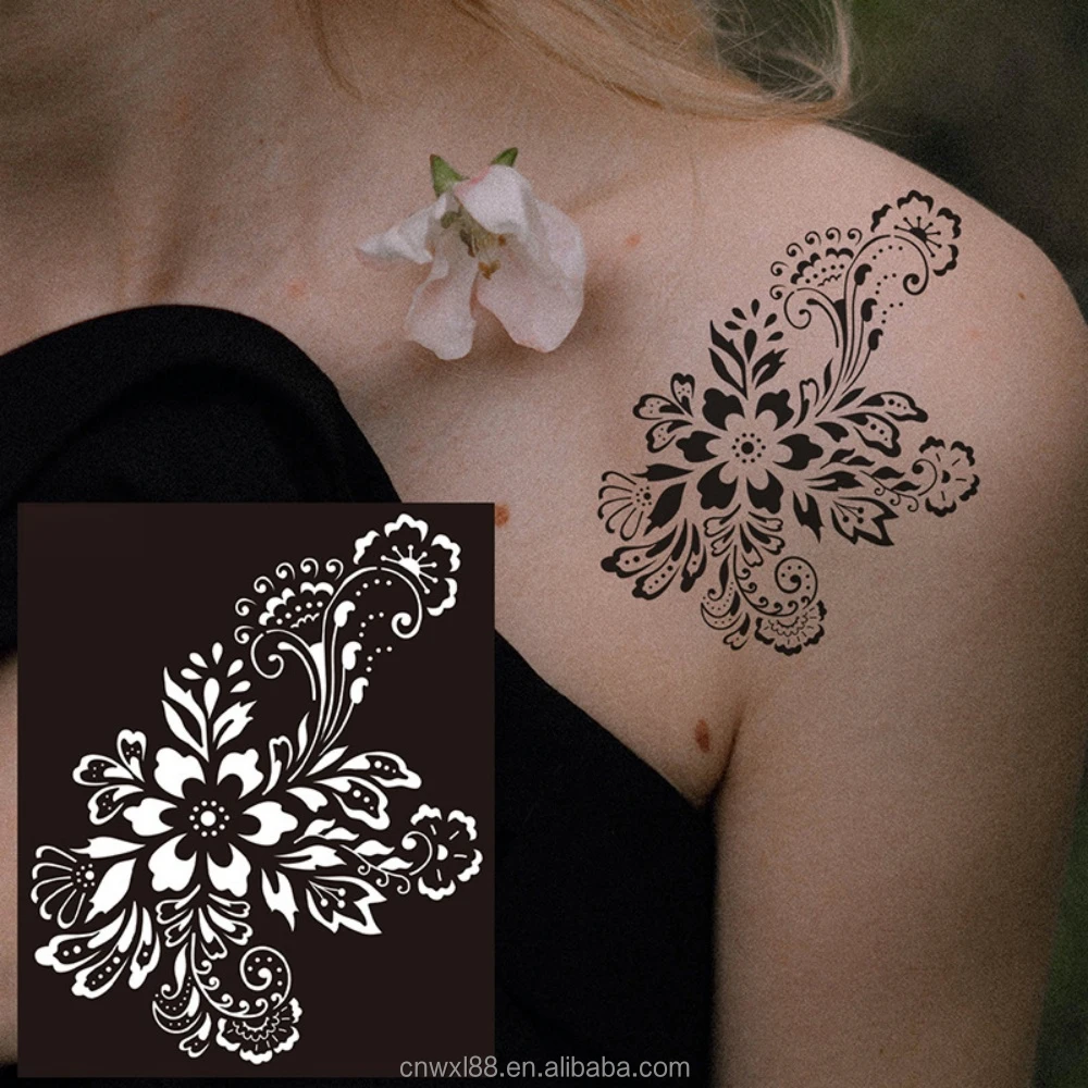 High Quality Custom Water Transfer Printing Temporary Tattoo Sticker Henna Stencils Factory Low Price Paper Material Party Gifts