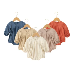 Direct Manufactory Price Children Jumpsuits Spring V-Neck Long Sleeves Cute Snap Button Closure Unisex Toddler Cloths