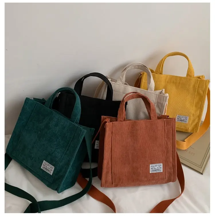 Custom Women Corduroy Canvas Shoulder Bag Eco Messenger Bags Small Casual Cotton Canvas Tote Crossbody Bag
