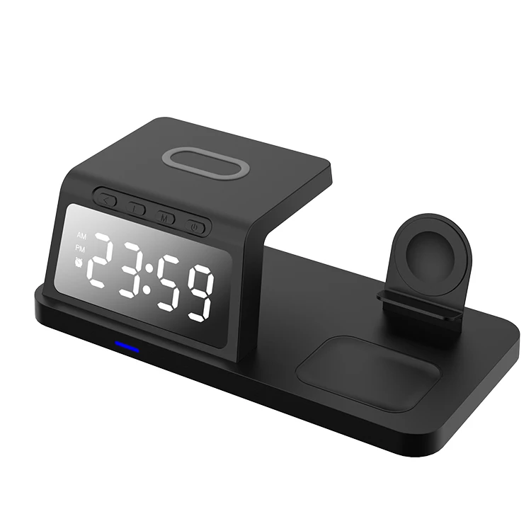 New Products 3in1 Wireless Charger with Alarm Clock HT-506 15W Fast Charging Station for iphone Iwatch Earphone Charger