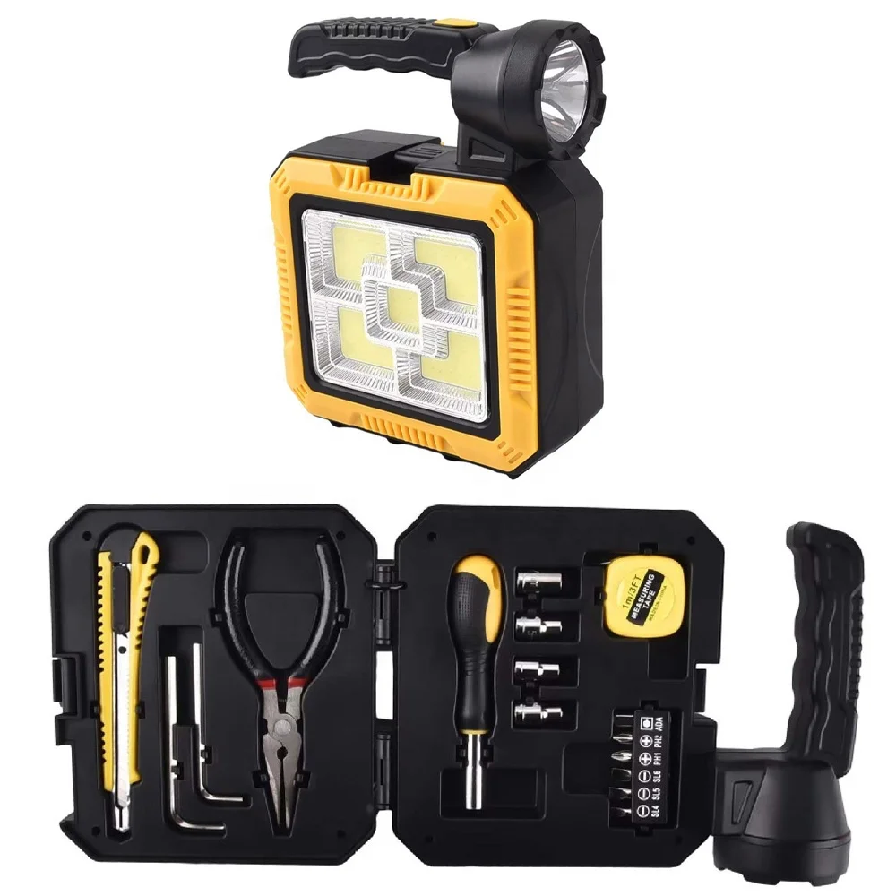 COB LED Search Light With Tools Set Solar Charging LED Work Light with Tool Kit Emergence Flash Portable LED Light