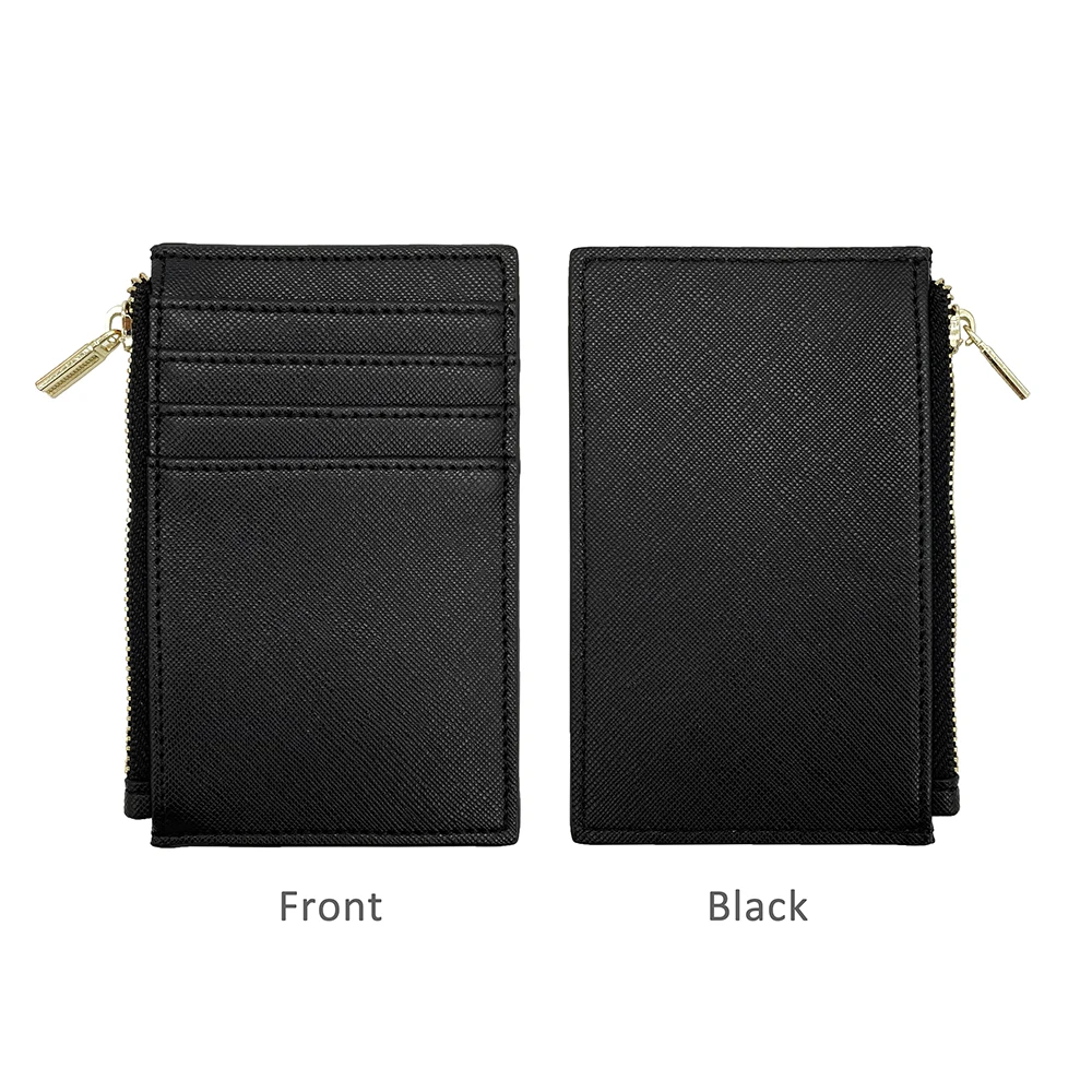 Multi Card Slots Zipped Leather Small Card Holders Saffiano Leather Zip Cardholder Wallet
