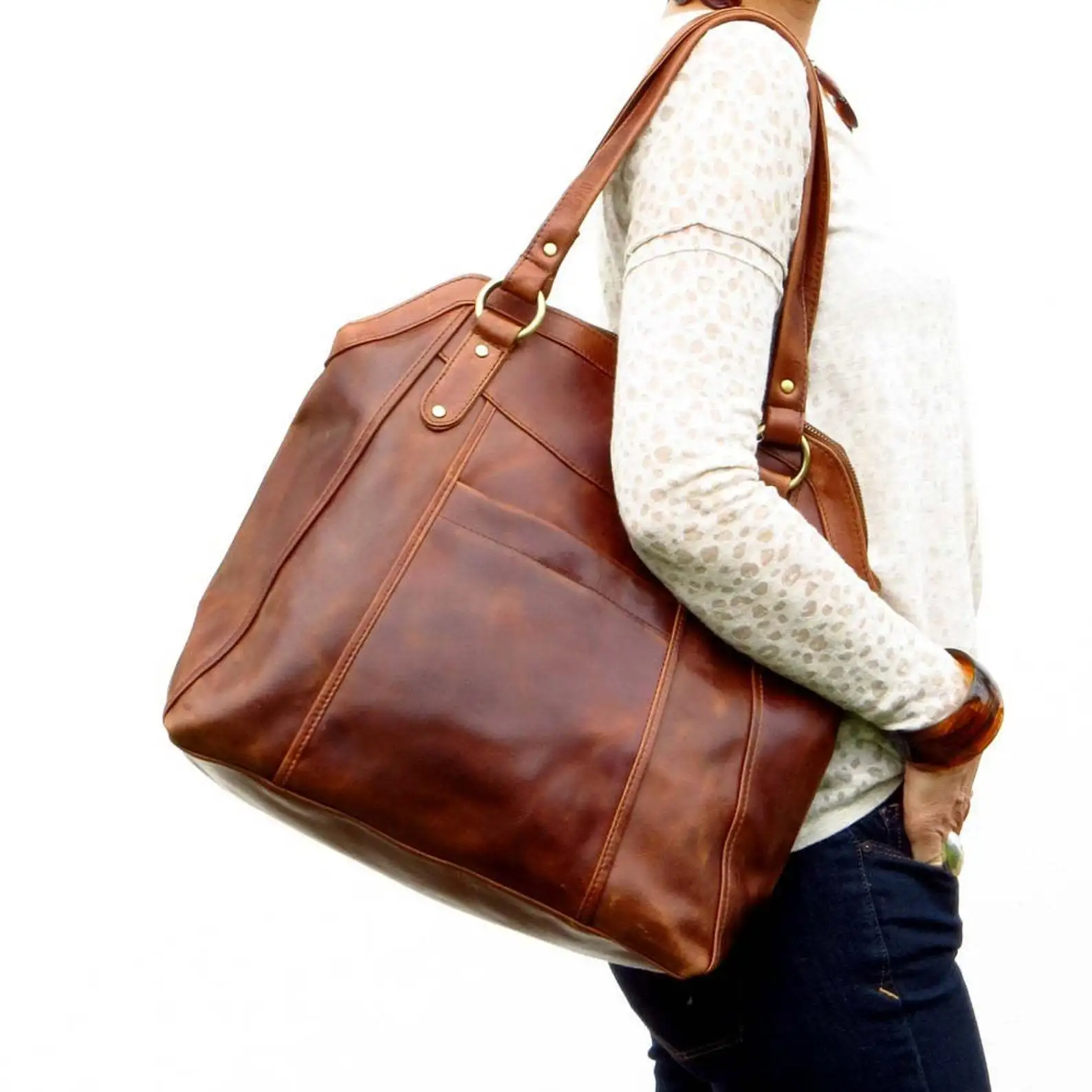Large Soft Leather Crossbody Bag, Laptop Messenger Bag
