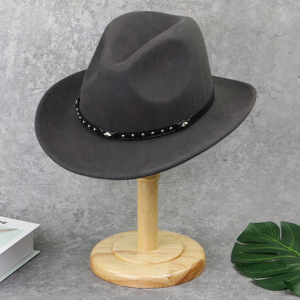 LiHua High Quality Gentleman Hat for Men Vintage Women Elegant Church With Black Leather Belt Flat Brim Wool Fedora Hat