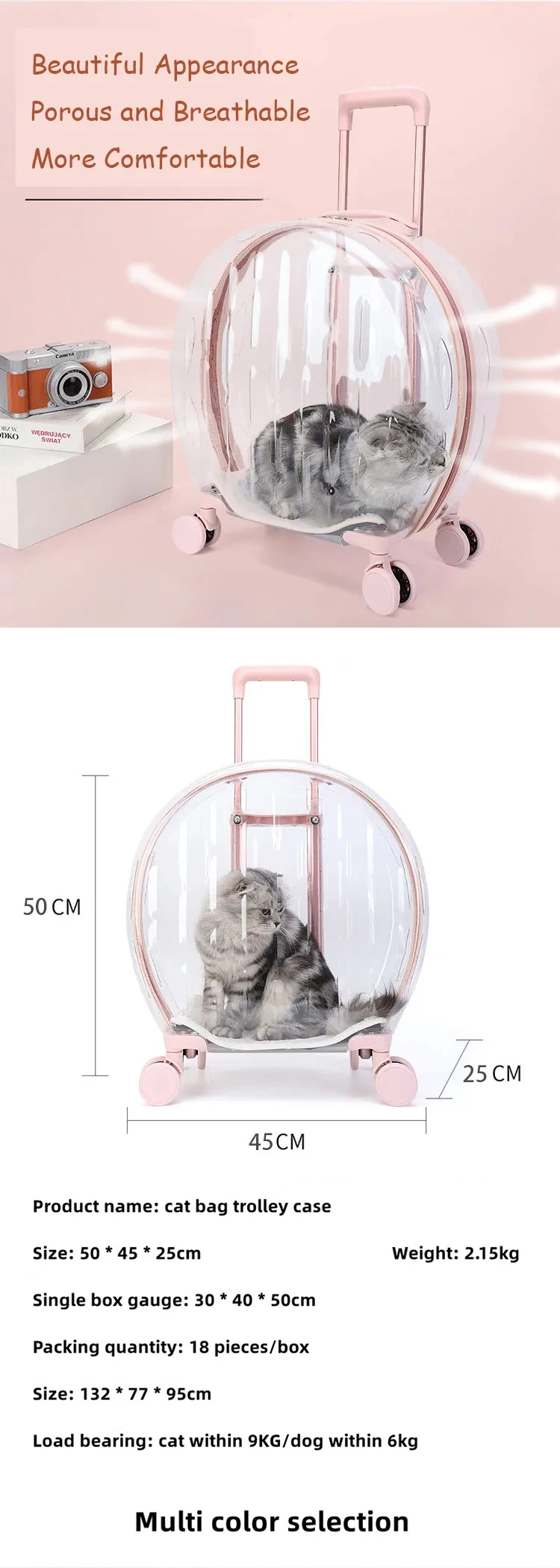 Dog Carrier Travel Trolley Pet Dog Trolley Backpack Travel Wheeling Pet ...