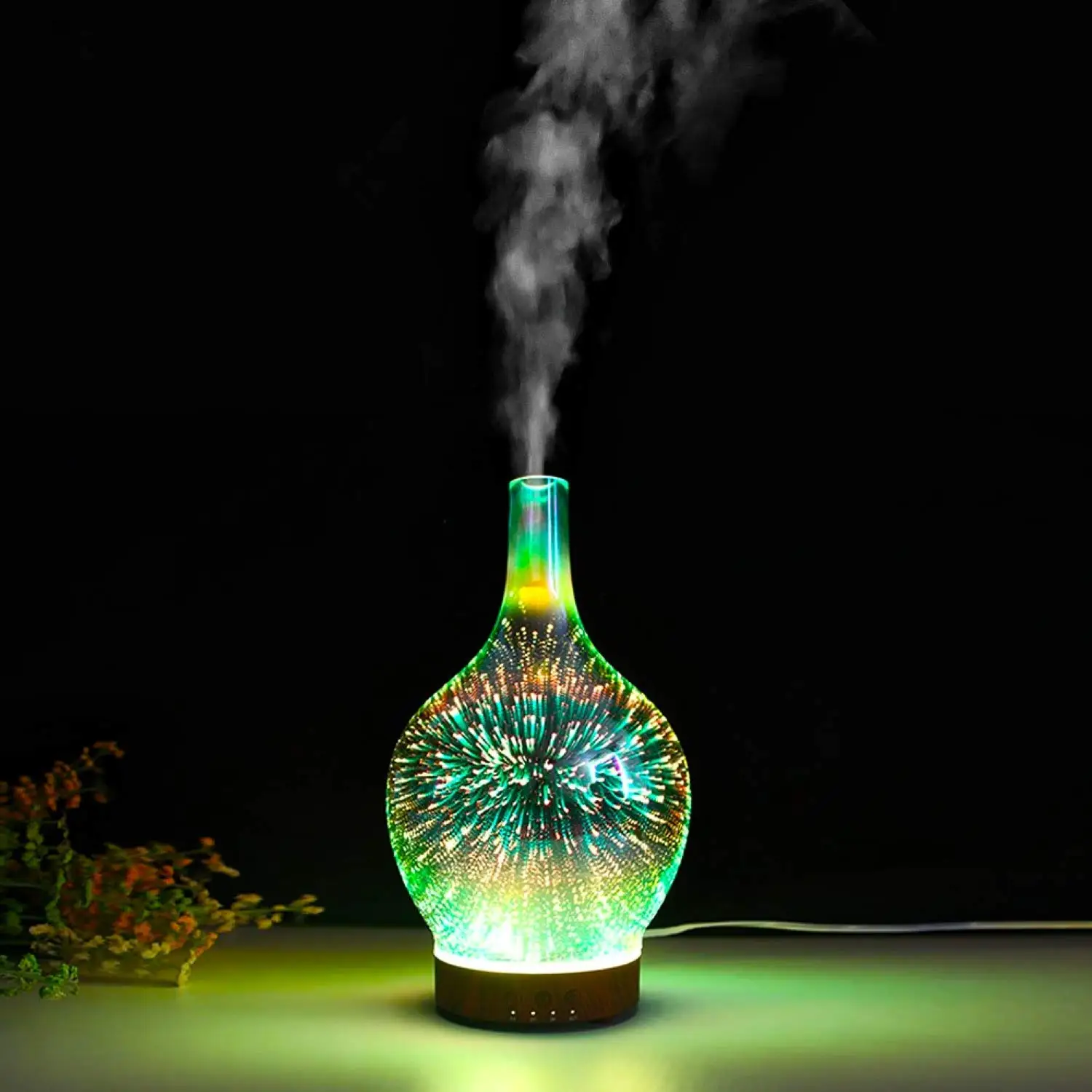 Ultrasonic Essential Oil Diffuser Aromatherapy Diffusers 3D Fireworks Glass Vase Cover Aroma Oils Diffuser  with Colorful Light