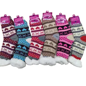 Winter Women's Warm Fluffy Fleece Lining Slipper Home Socks Fashion Soft Cozy Fuzzy Thick Sherpa Christmas Socks