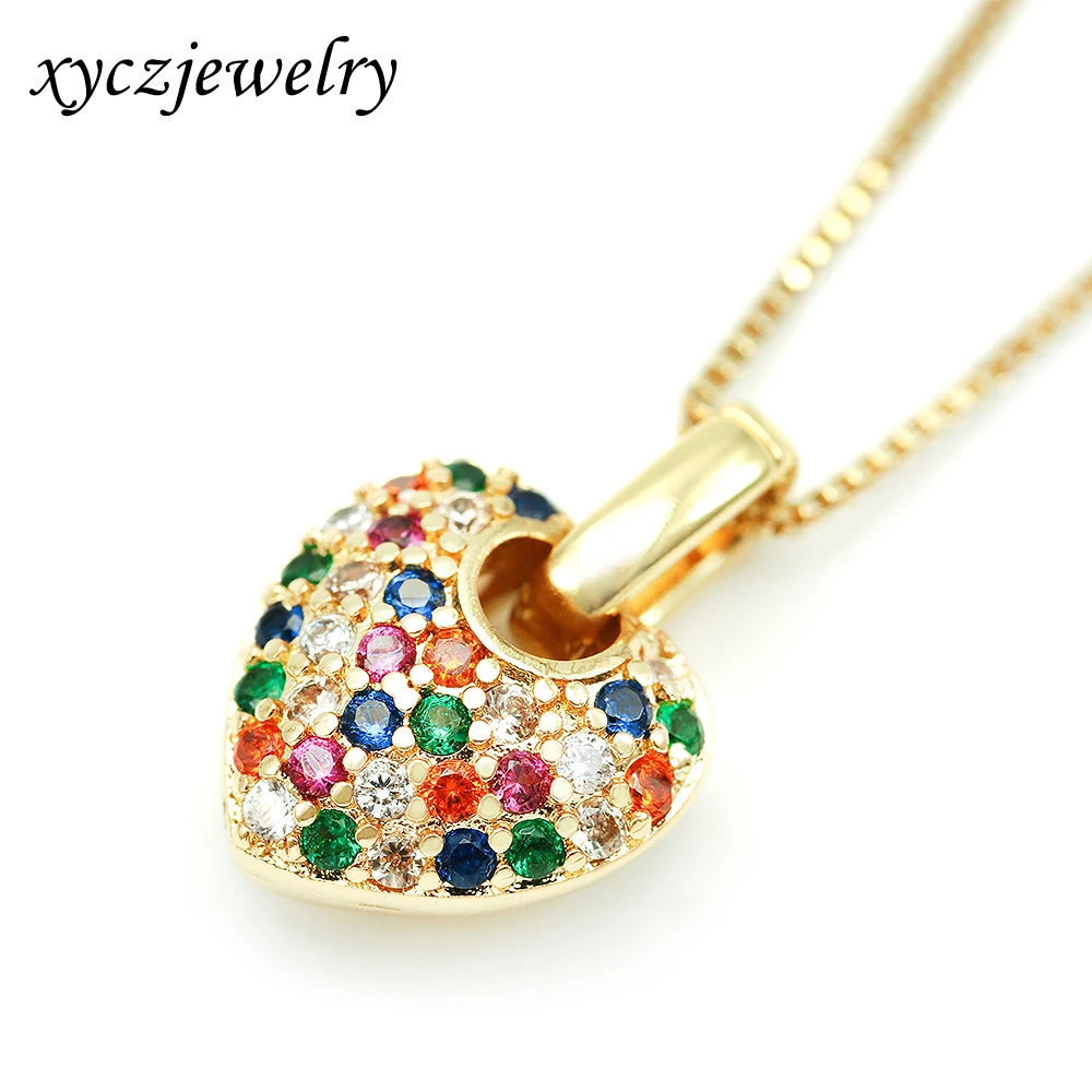 XingYu New Heart  Necklaces  18k Gold Plated Mix Color CZ Heart Jewelry Pendant Necklaces