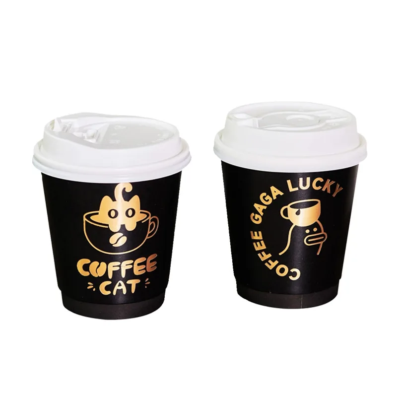 Eco-Friendly Double Wall Disposable Paper Cups with Gold Printing Durable and Stylish Branded for Beverages Recyclable