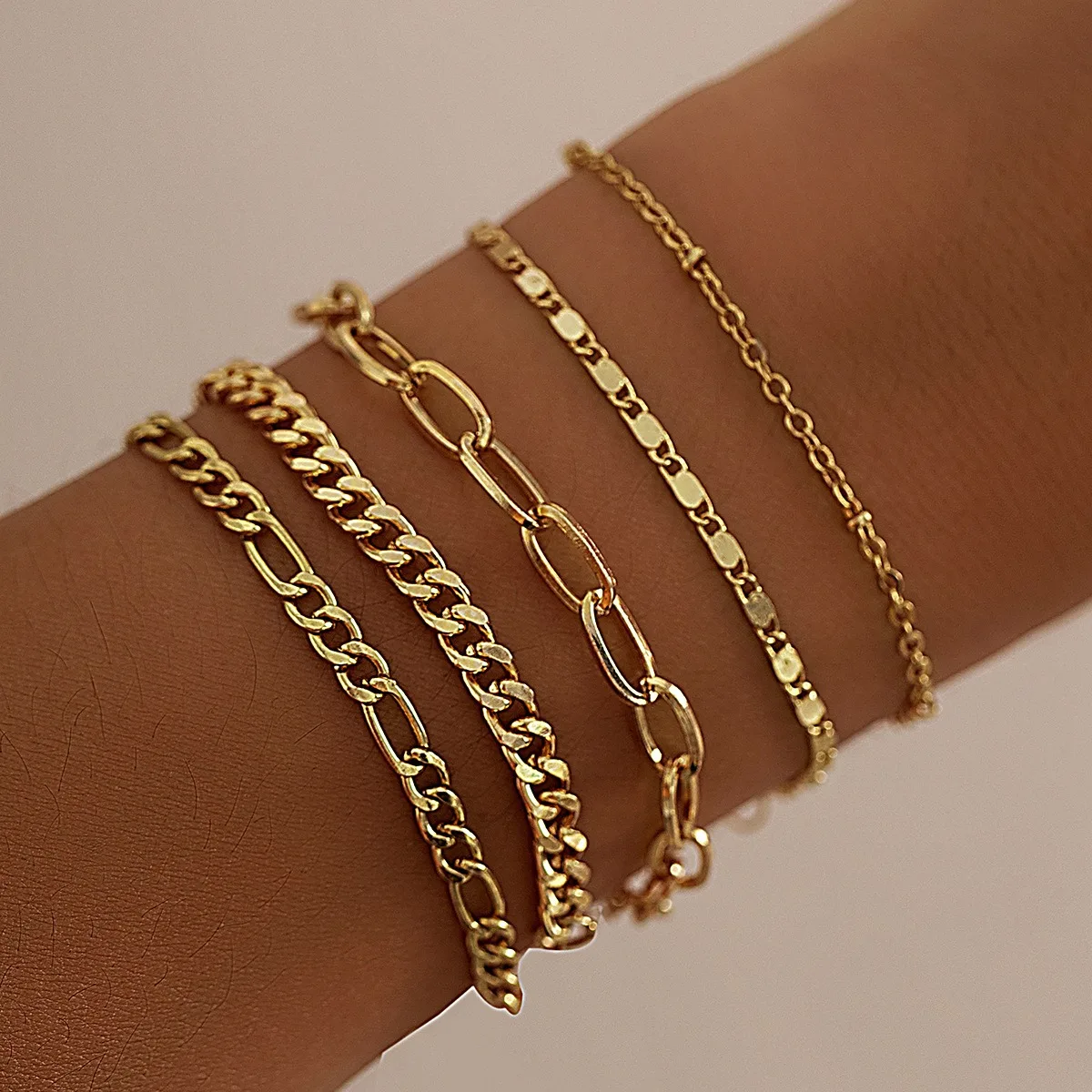 Fashion Simple Design 5pcs/Set Thin Dainty Gold Plated Metal Chain