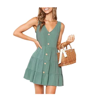 Solid Color Woman Short Summer Sleeveless Mini Vest Casual Dress