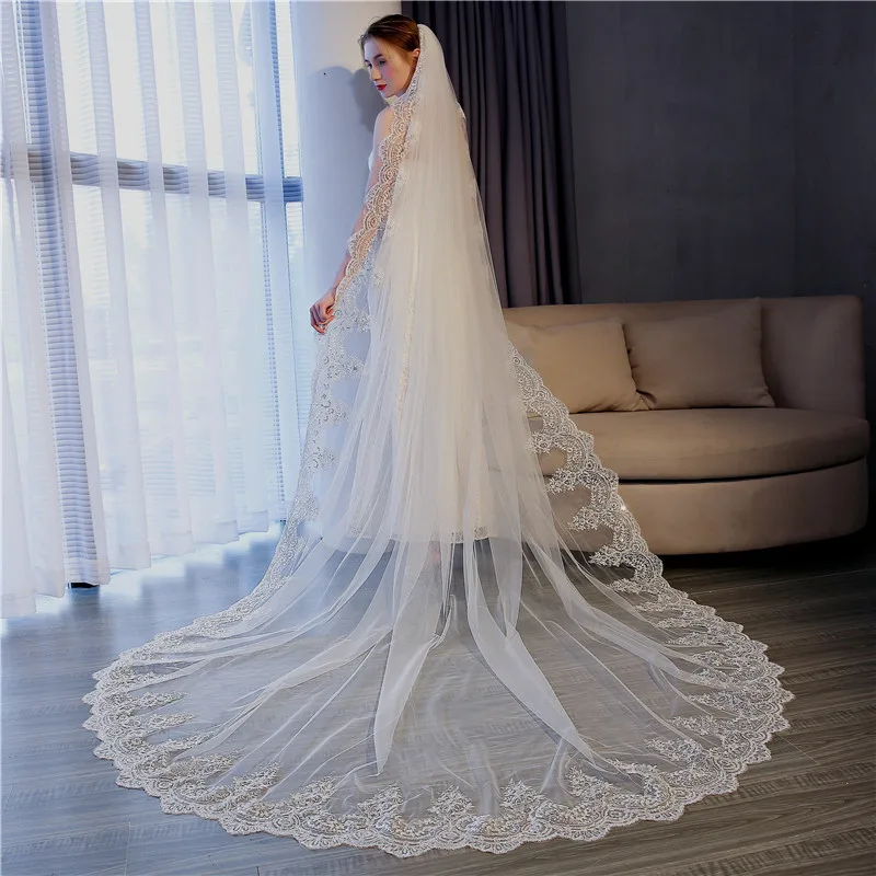 ULAPAN 3M sale Long Cathedral Lace Wedding Bridal Veil with Comb