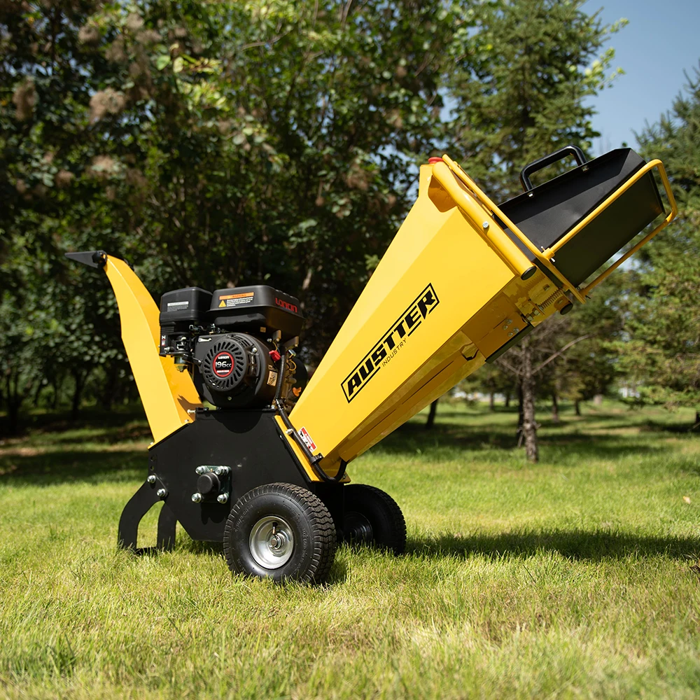AUSTTER Small Firewood Processor  7HP Towable & CE Approved Petrol Powered Mini Wood Chipper Shredder for Grinding Branches