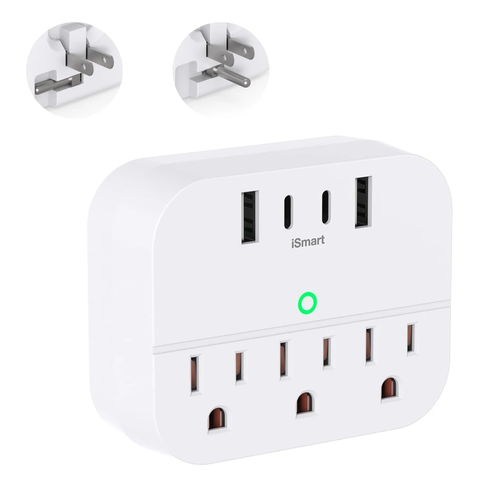 Foldable Plug Cruise Power Strip USB-C Outlet Extender Travel Essentials Wall Socket 15A Rated Current 125V No Surge Protector