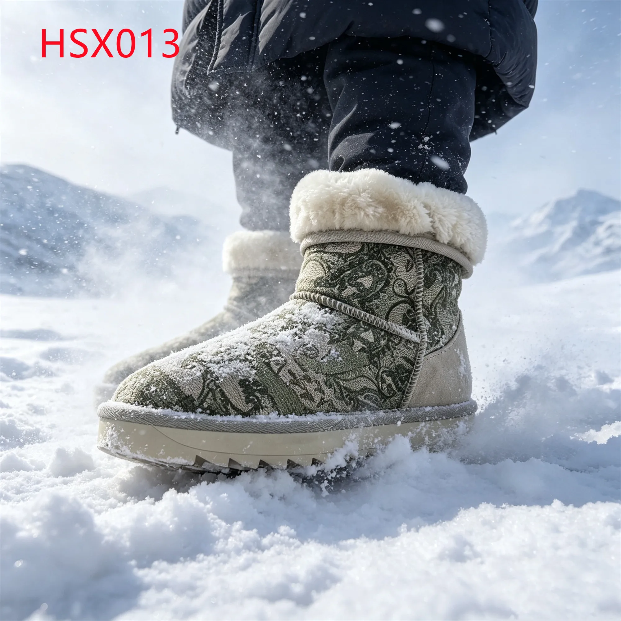 LXG,Extreme Cold Vintage Floral Pattern Hua Singh Lady Snow Boots Foldable Plush Cuff Design Winter Ski Boots in Russia HSX013