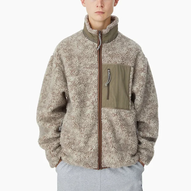 Custom Clothing Brand Manufacturer 2023 Winter Thick Warm  Dye Polar Sherpa Fleece Men's Zip Up Jacket