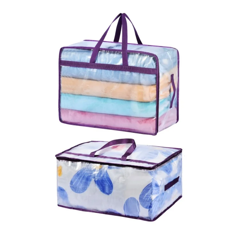 Large Clear Blanket Storage Bags with Zipper Handles Comforter Storage Bag Portable Plastic Bedding Storage for Clothes