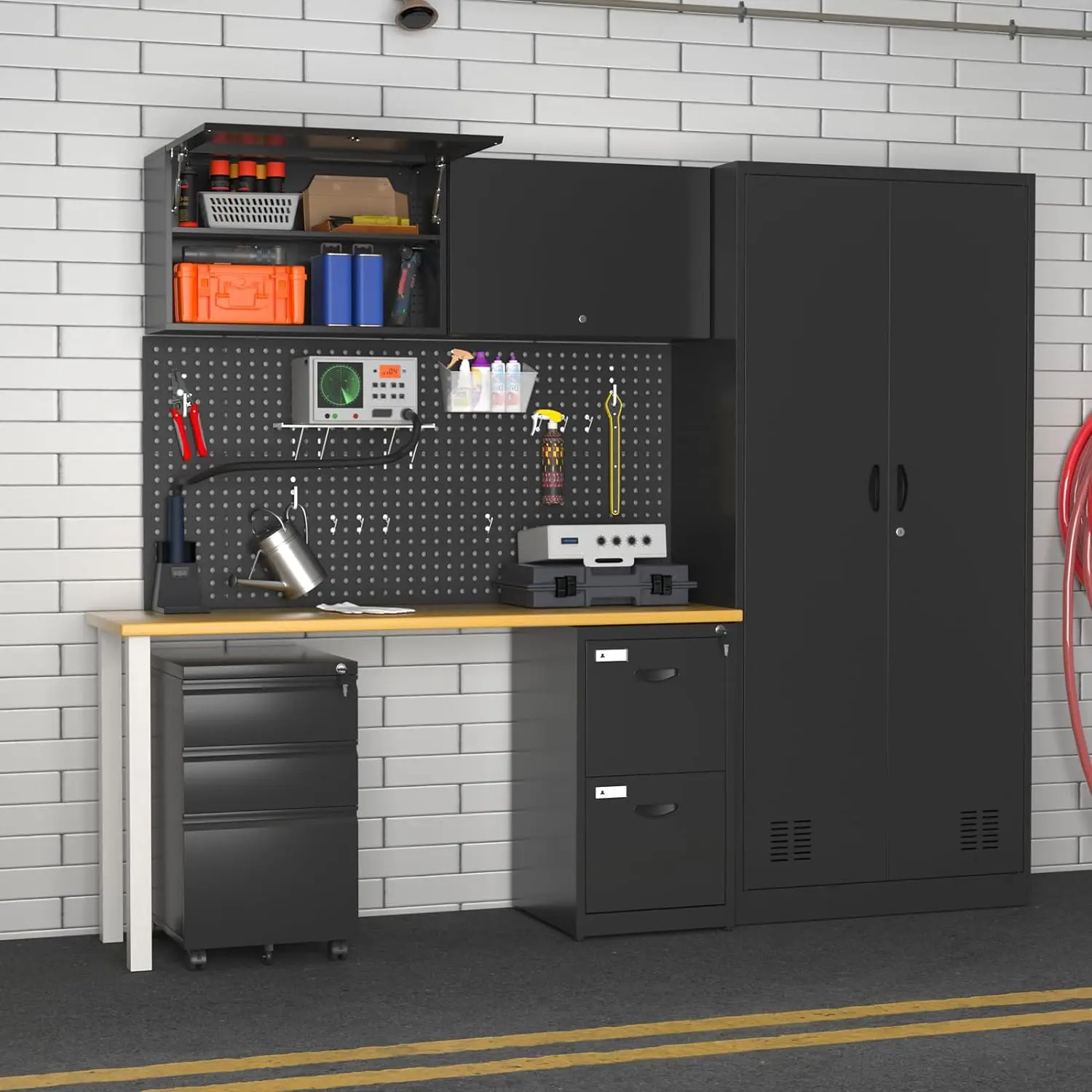 ステンレススチール製ガレージウォールキャビネット、スライドドア付き