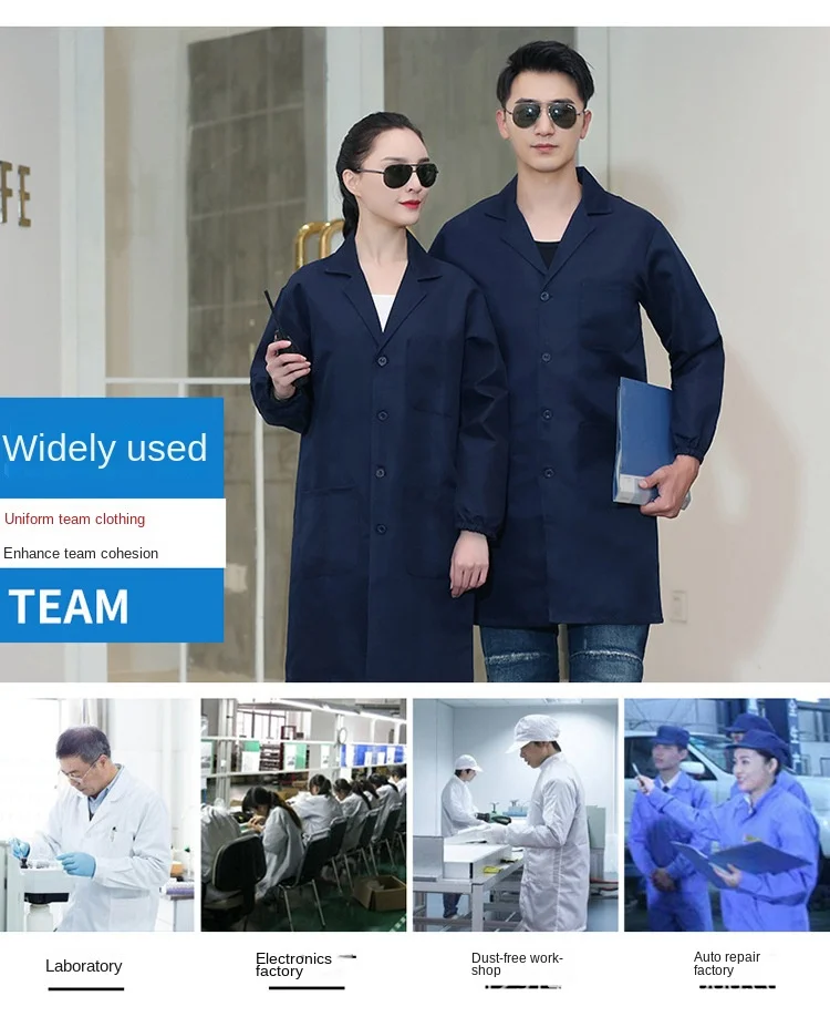 White Blue Solid Color Lab Coat Men's And Women's Dirty Work Clothes ...